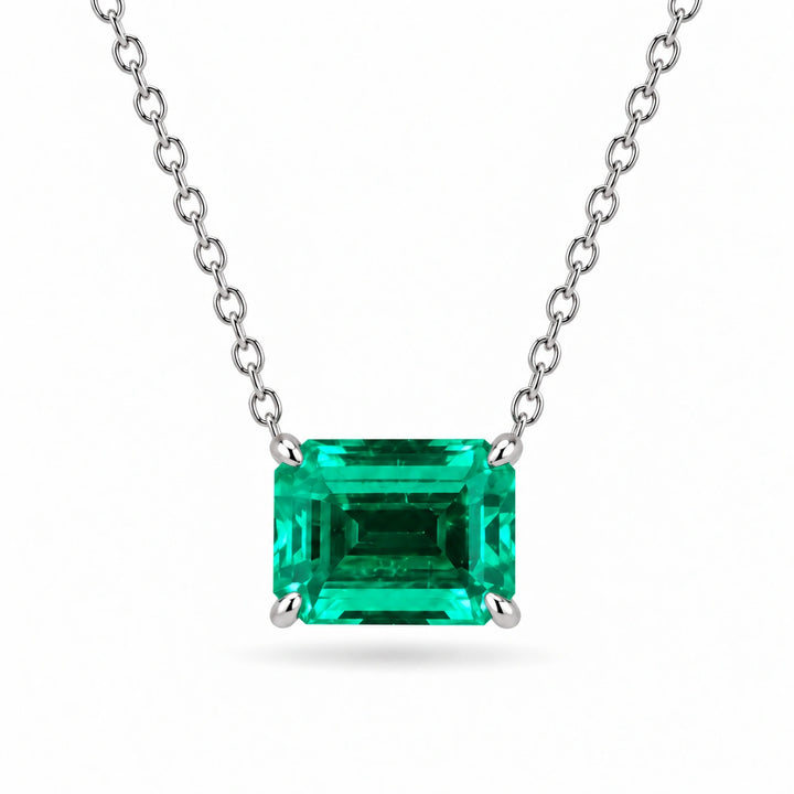 Emerald-Cut Lab Emerald Pendant 3.00ct in 14K White Gold, product visualization