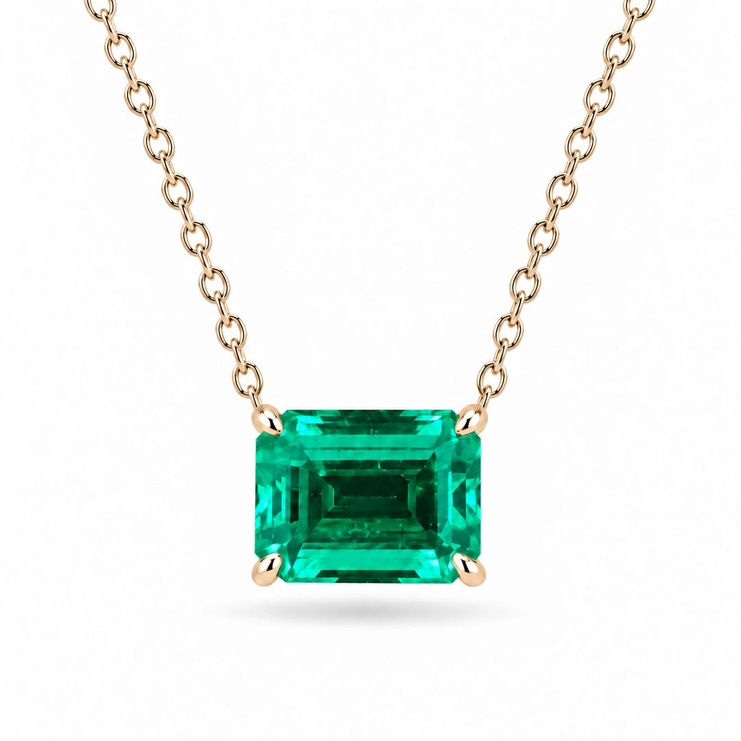 Emerald-Cut Lab Emerald Pendant 3.00ct in 14K Yellow Gold, product visualization