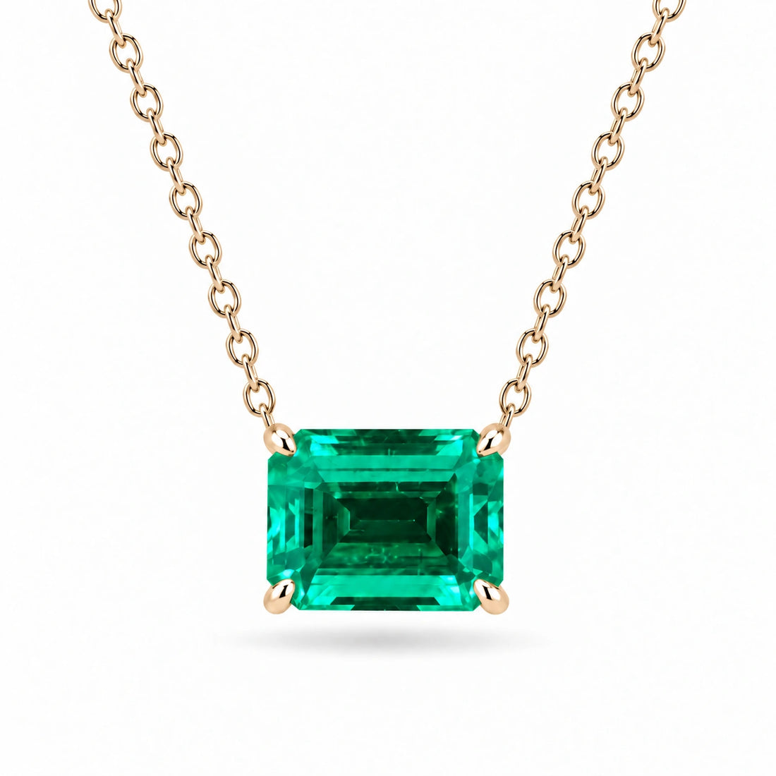 Emerald-Cut Lab Emerald Pendant 3.00ct in 14K Yellow Gold
