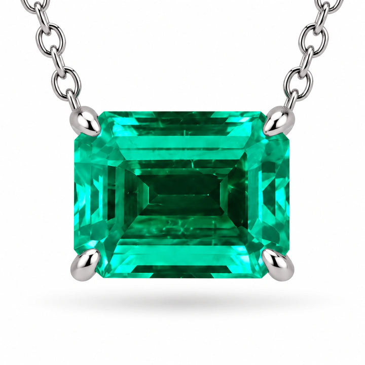 Emerald-Cut Lab Emerald Pendant 3.00ct close-up detail, product visualization