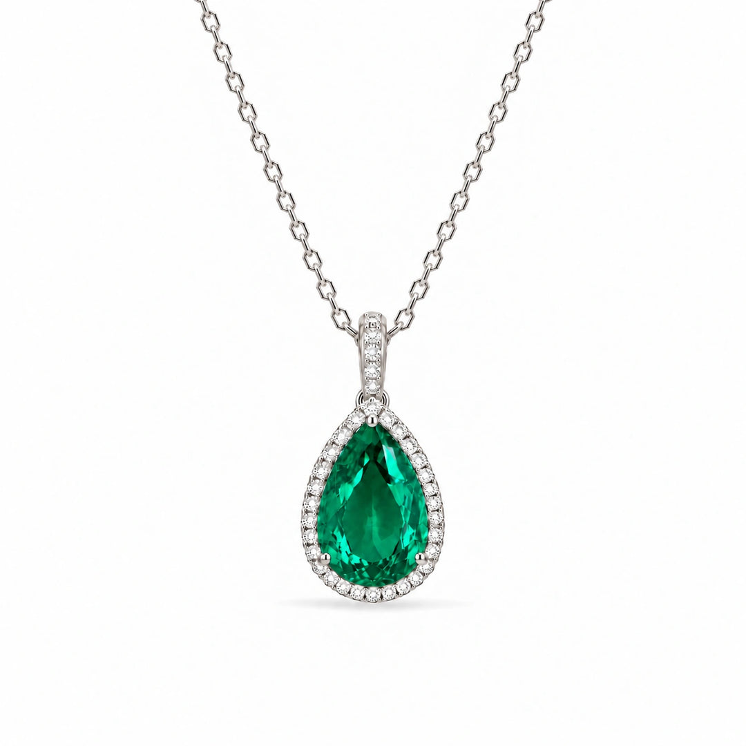 Pear Lab Emerald Halo Pendant in Platinum 950, product visualization