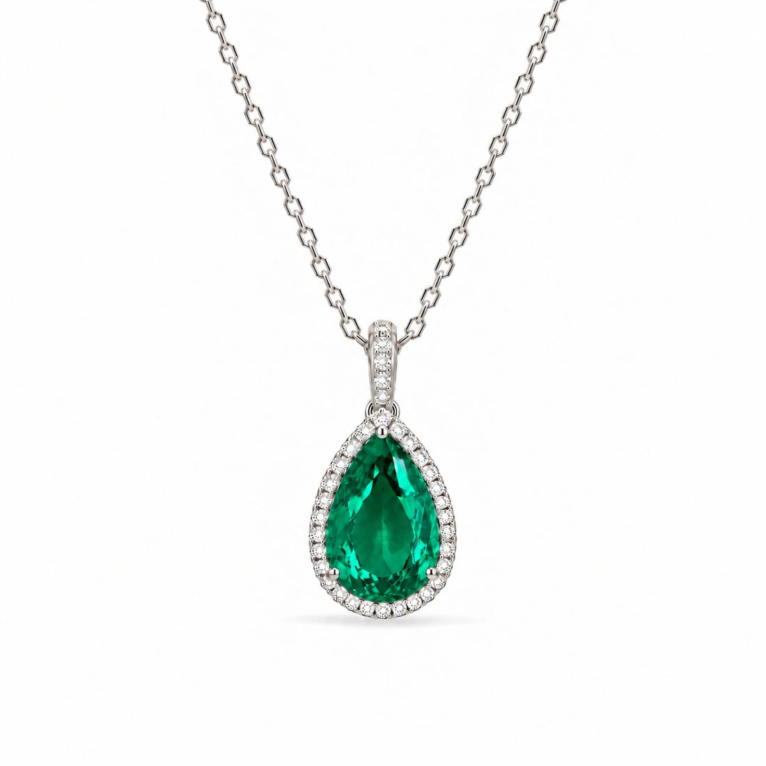 Pear Lab Emerald Halo Pendant in Platinum 950