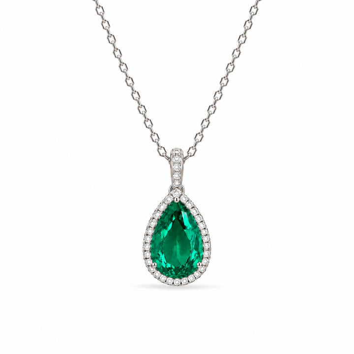 Pear Lab Emerald Halo Pendant in Platinum 950, product visualization