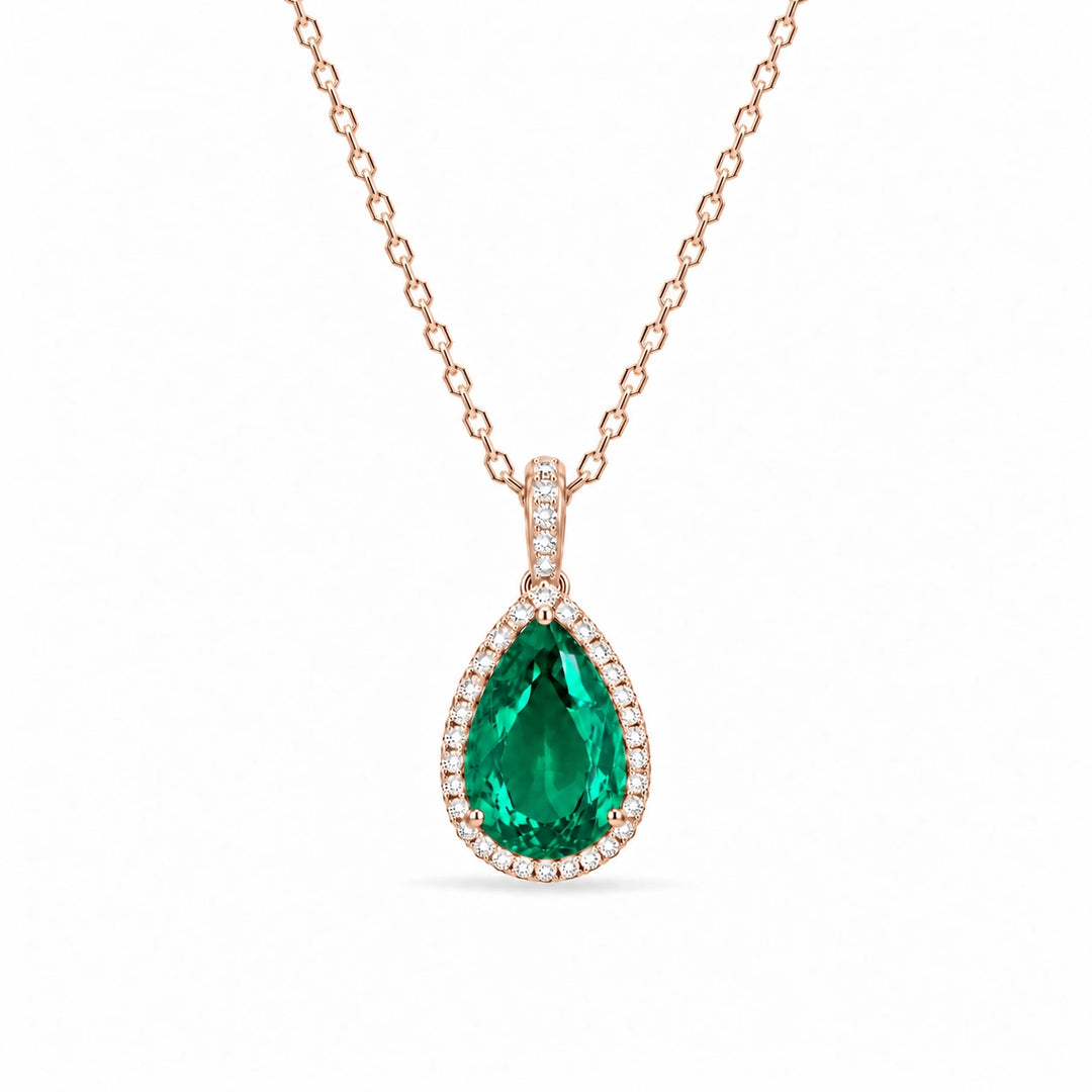 Pear Lab Emerald Halo Pendant in 14K Rose Gold, product visualization