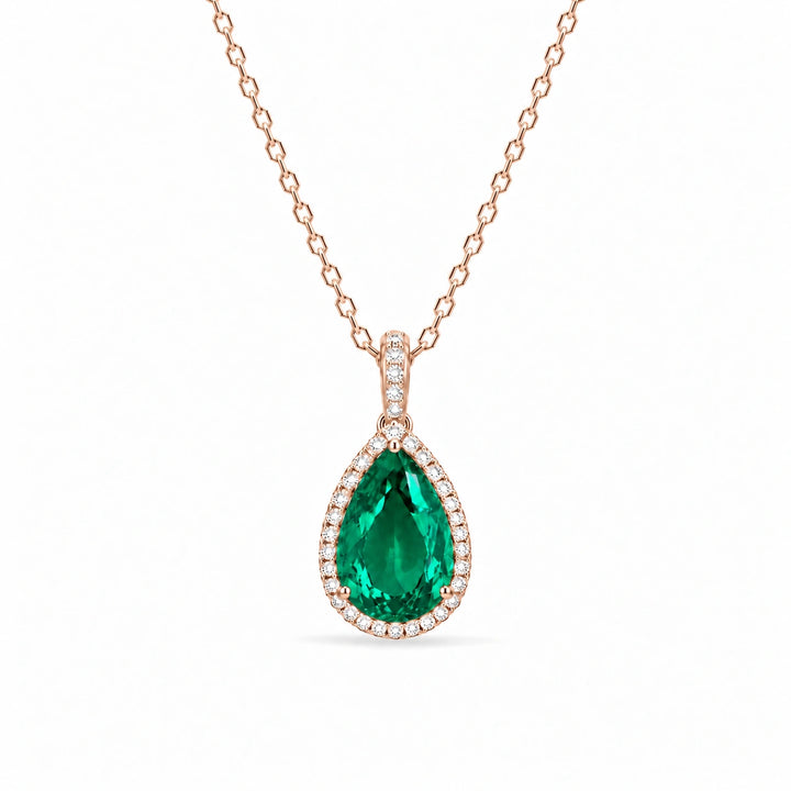 Pear Lab Emerald Halo Pendant in 14K Rose Gold, product visualization