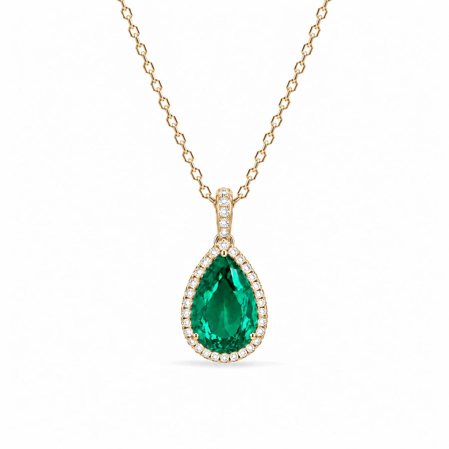 Pear Lab Emerald Halo Pendant — 9.50ct