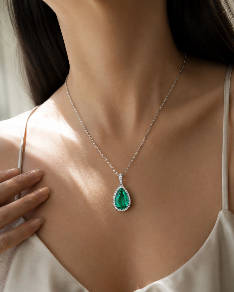 Pear Lab Emerald Halo Pendant — 9.50ct