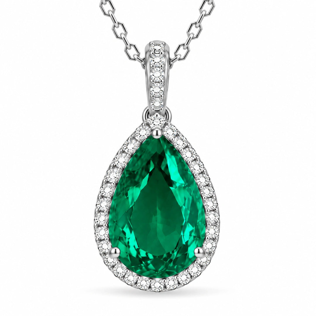 Pear Lab Emerald Halo Pendant close-up detail, product visualization
