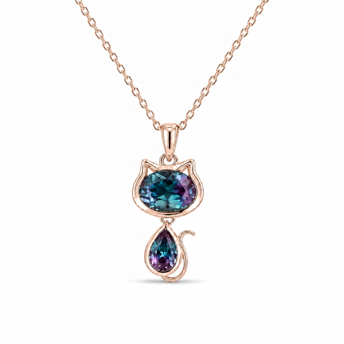Cat Lab Alexandrite Pendant in 14K Rose Gold