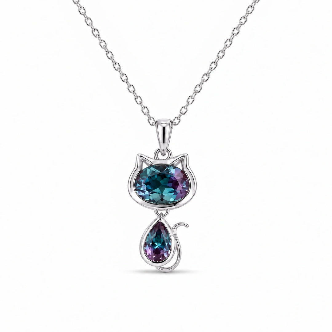 Cat Lab Alexandrite Pendant in 14K White Gold, product visualization