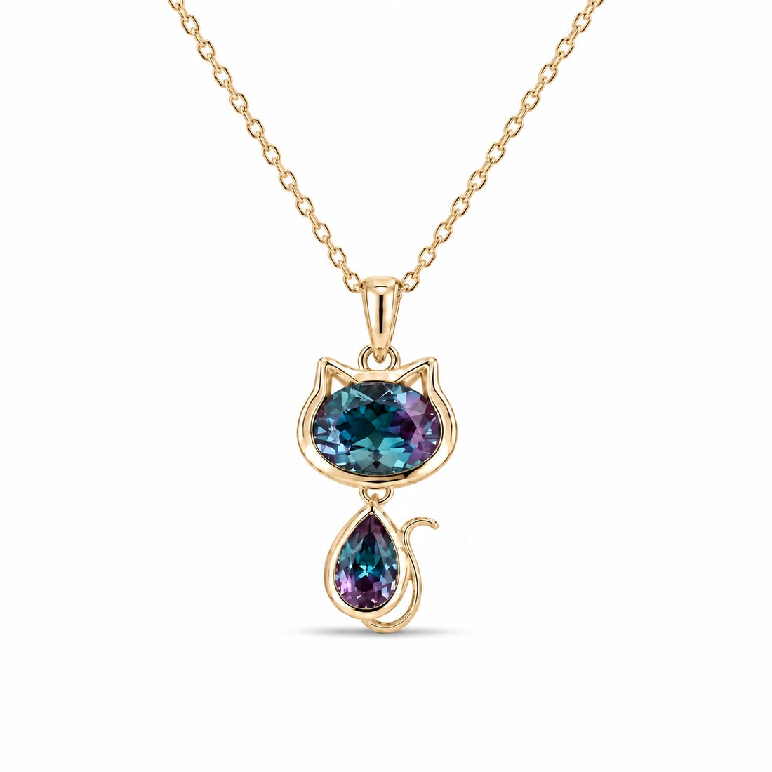 Cat Lab Alexandrite Pendant in 14K Yellow Gold
