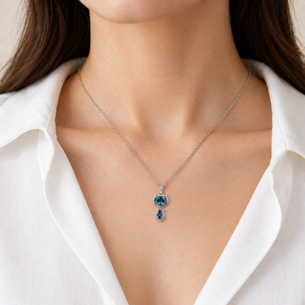 Cat Lab Alexandrite Pendant worn on model, styling visualization