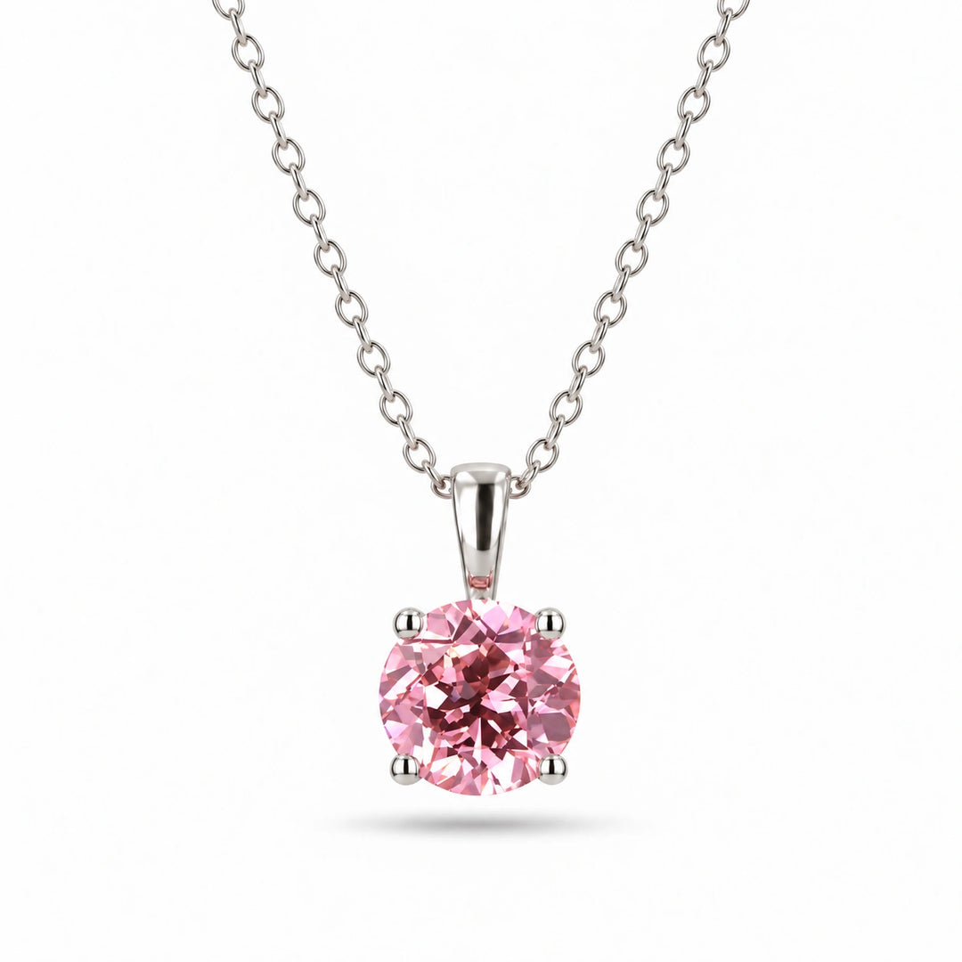 Round Lab Pink Sapphire Solitaire Pendant in Platinum 950, product visualization