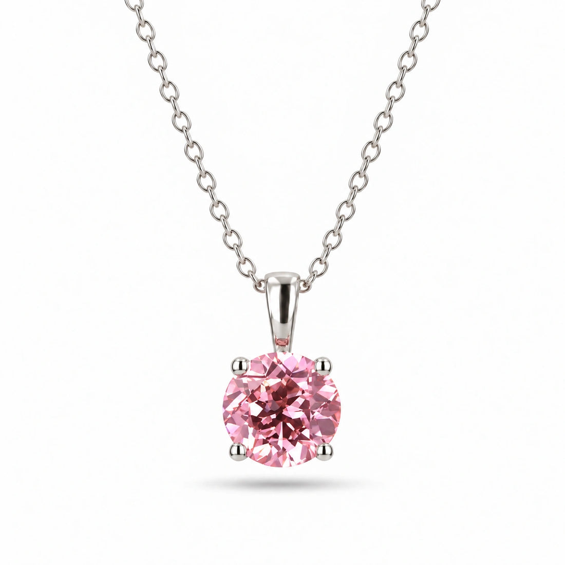 Round Lab Pink Sapphire Solitaire Pendant in Platinum 950