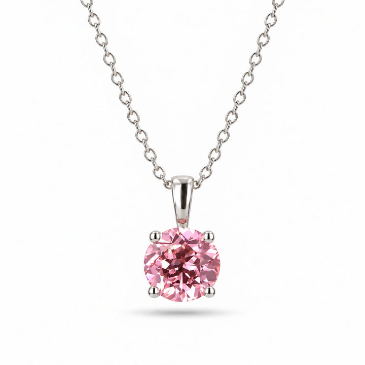 Round Lab Pink Sapphire Solitaire Pendant in Platinum 950, product visualization