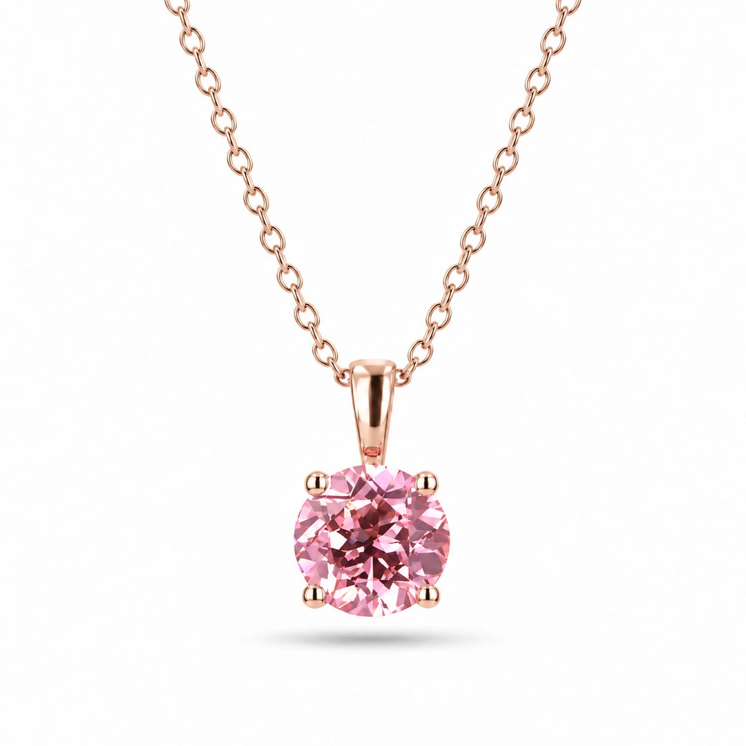 Round Lab Pink Sapphire Solitaire Pendant in 14K Rose Gold, product visualization