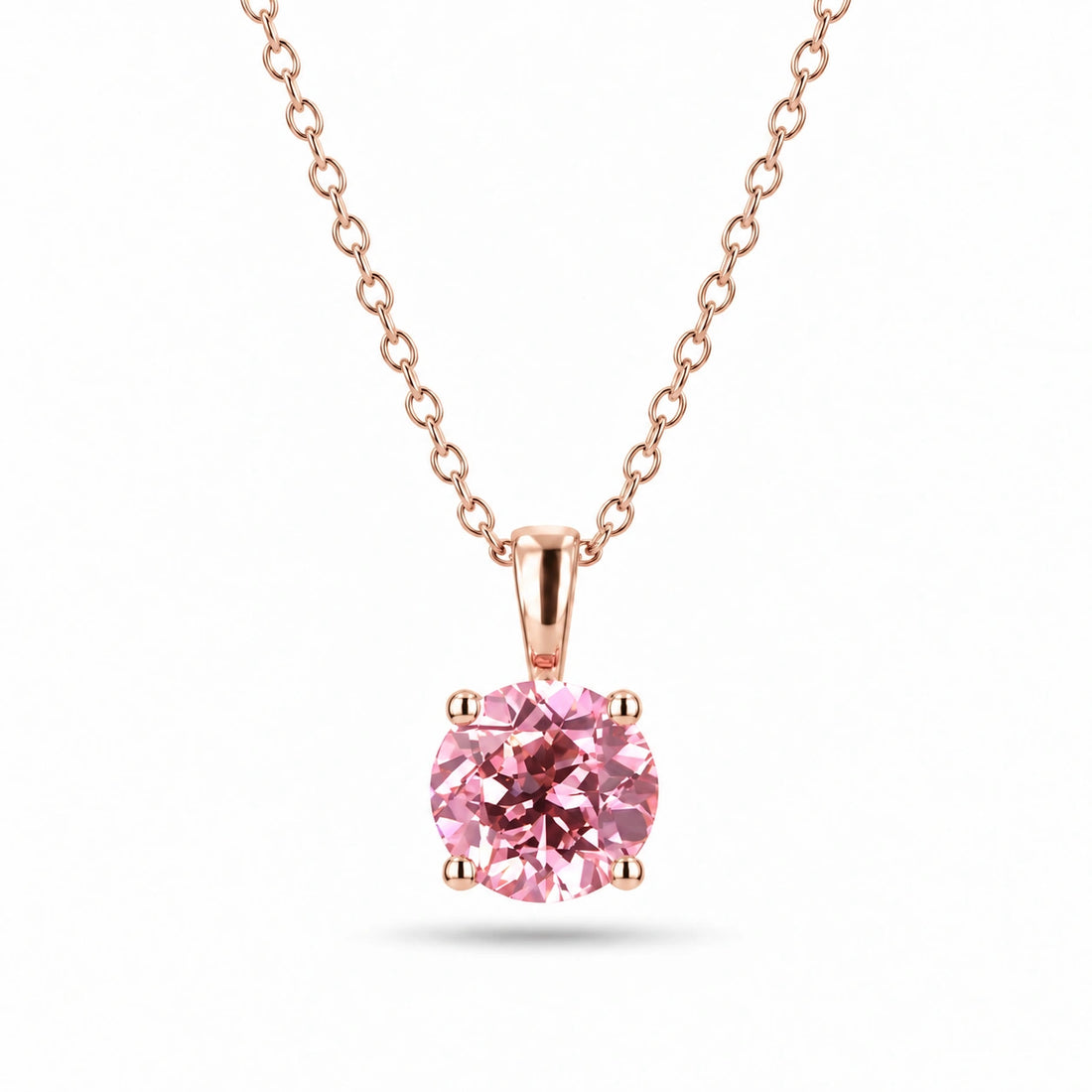 Round Lab Pink Sapphire Solitaire Pendant in 14K Rose Gold