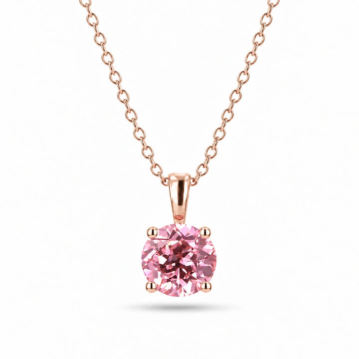 Round Lab Pink Sapphire Solitaire Pendant in 14K Rose Gold, product visualization