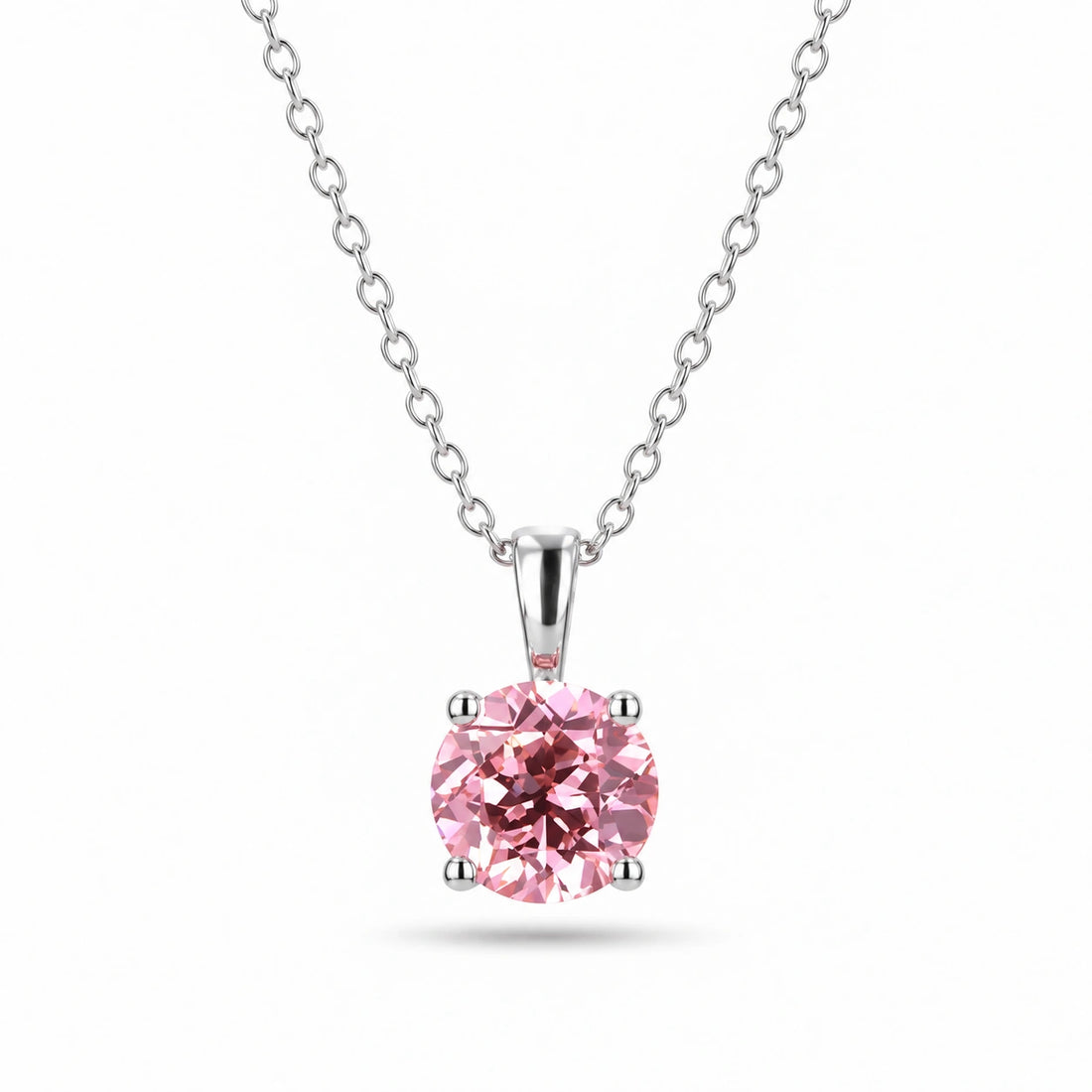 Round Lab Pink Sapphire Solitaire Pendant in 14K White Gold