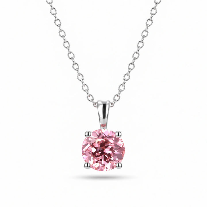 Round Lab Pink Sapphire Solitaire Pendant in 14K White Gold, product visualization