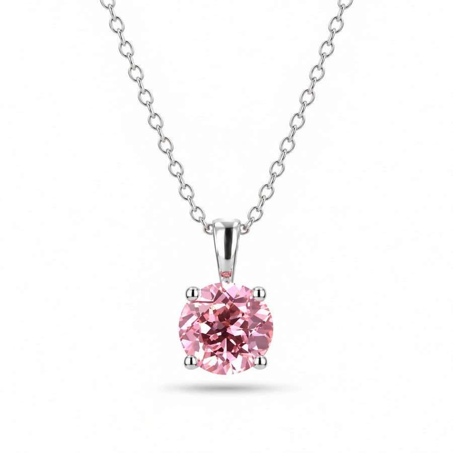 Round Lab Pink Sapphire Solitaire Pendant — 2.50ct