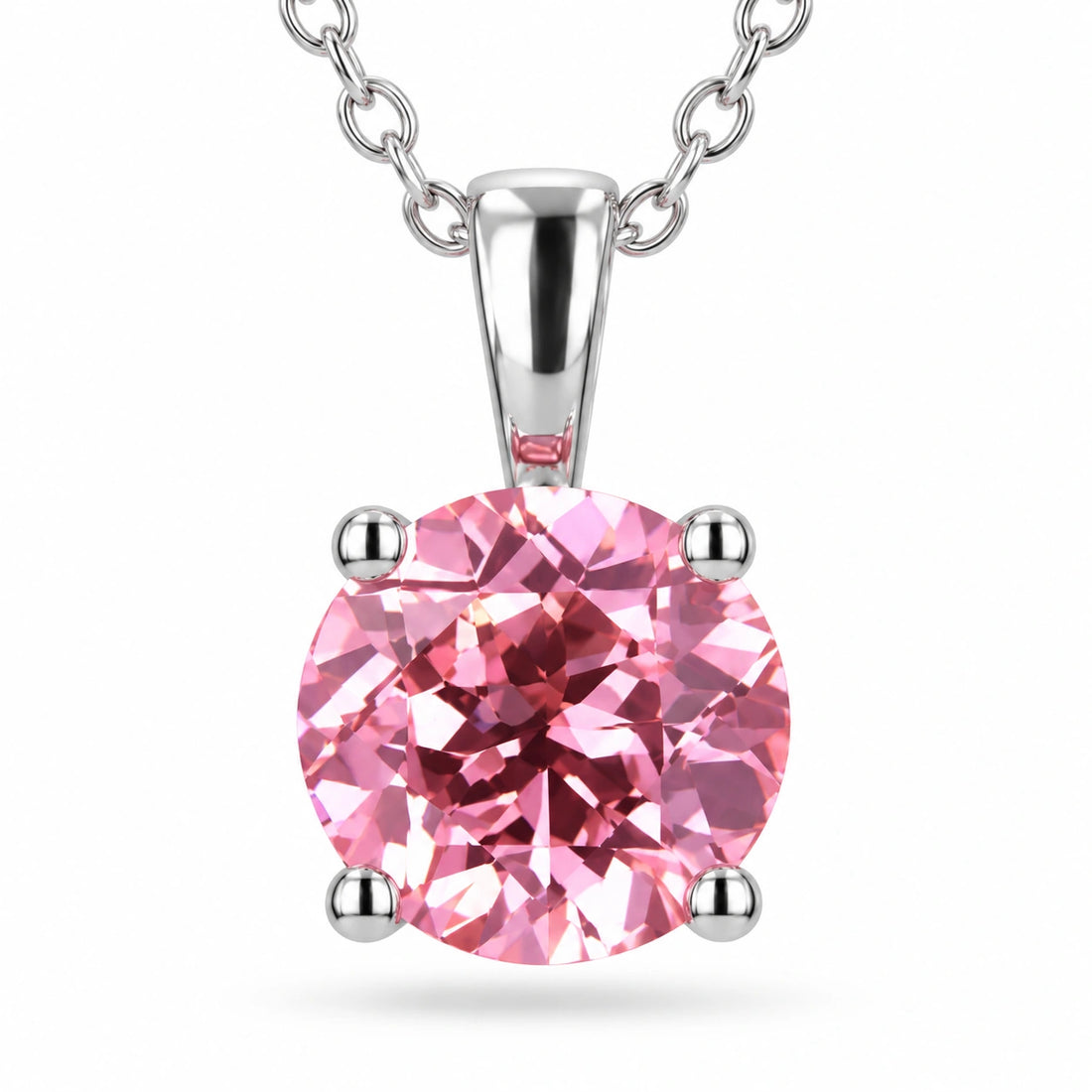 Round Lab Pink Sapphire Solitaire Pendant close-up detail