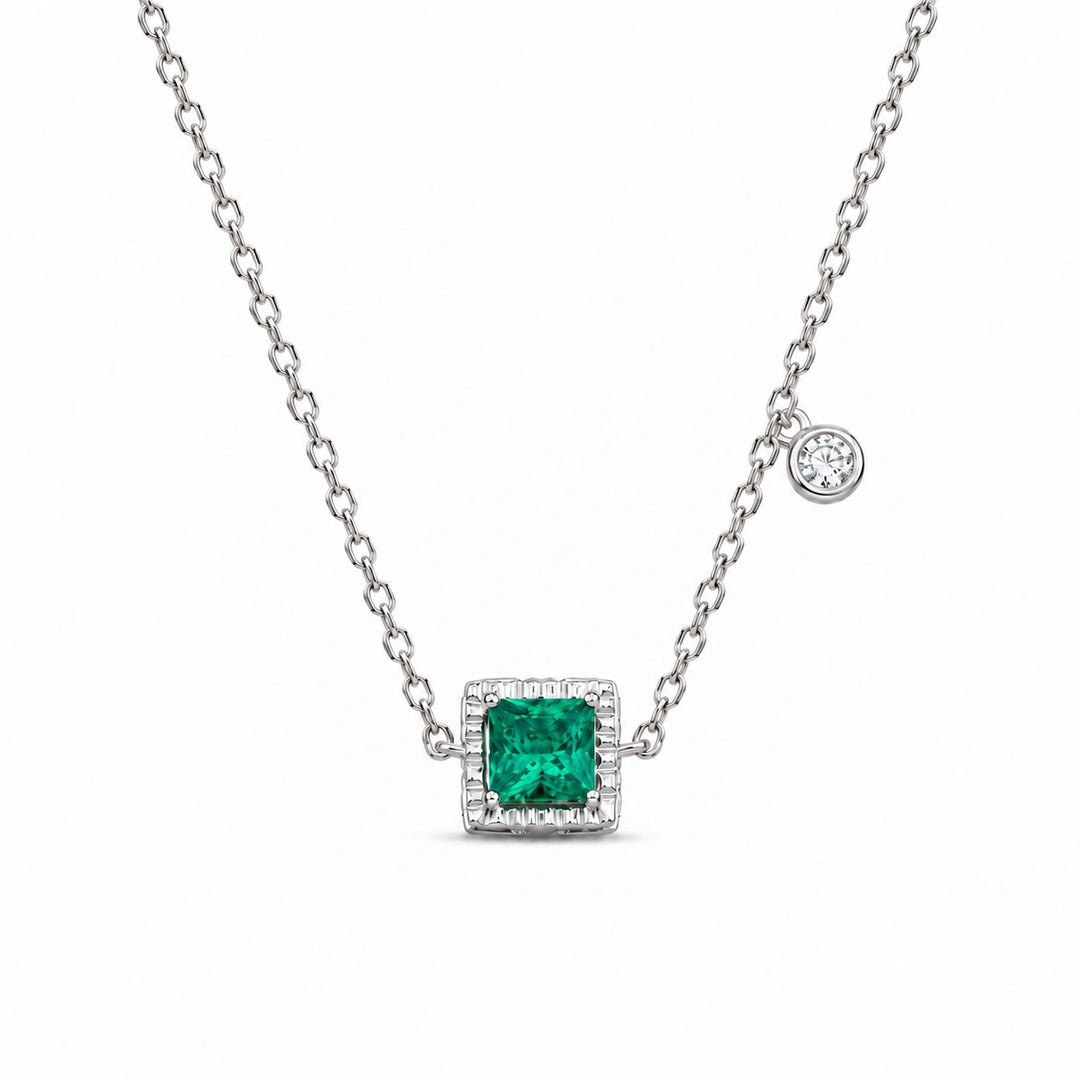 Princess-Cut Lab Emerald Station Pendant in Platinum 950, product visualization