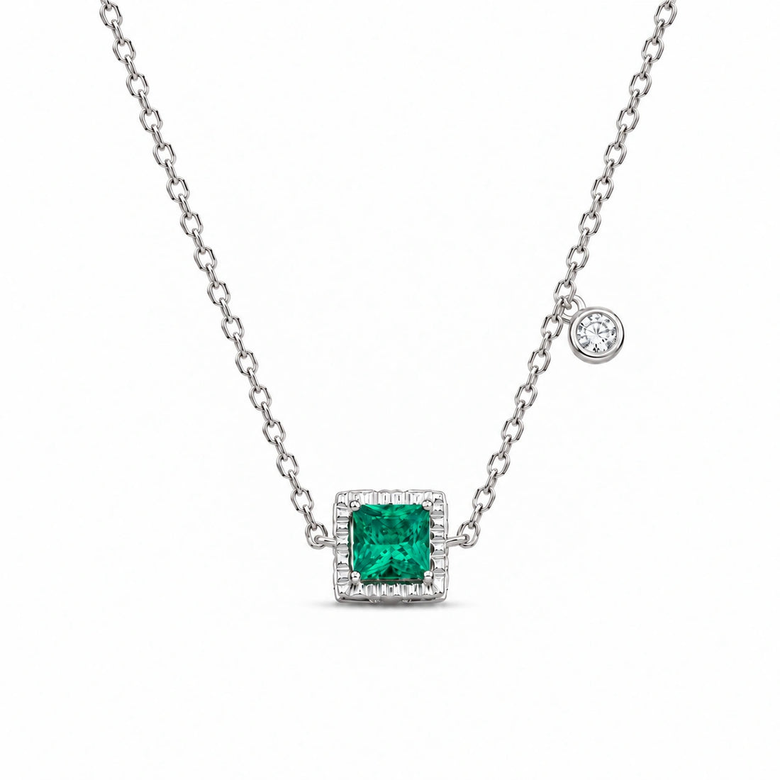 Princess-Cut Lab Emerald Station Pendant in Platinum 950