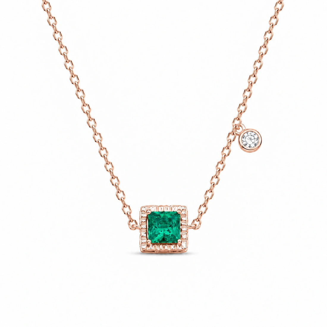 Princess-Cut Lab Emerald Station Pendant in 14K Rose Gold