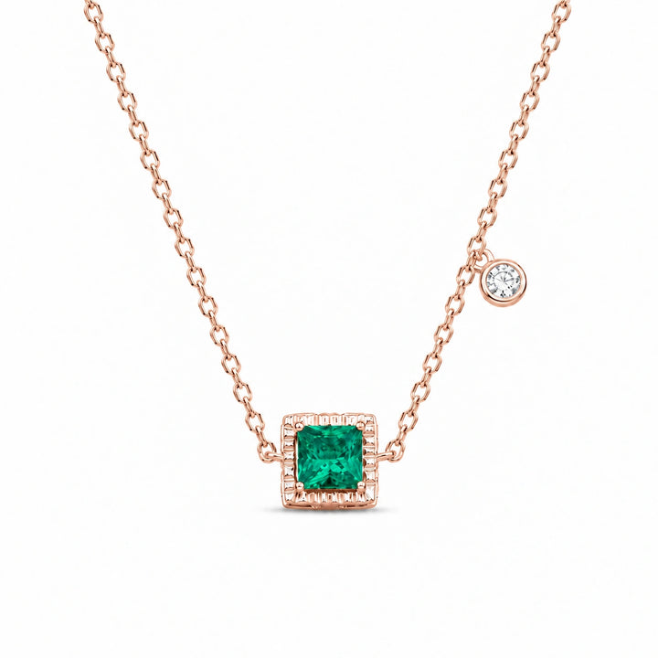 Princess-Cut Lab Emerald Station Pendant in 14K Rose Gold, product visualization