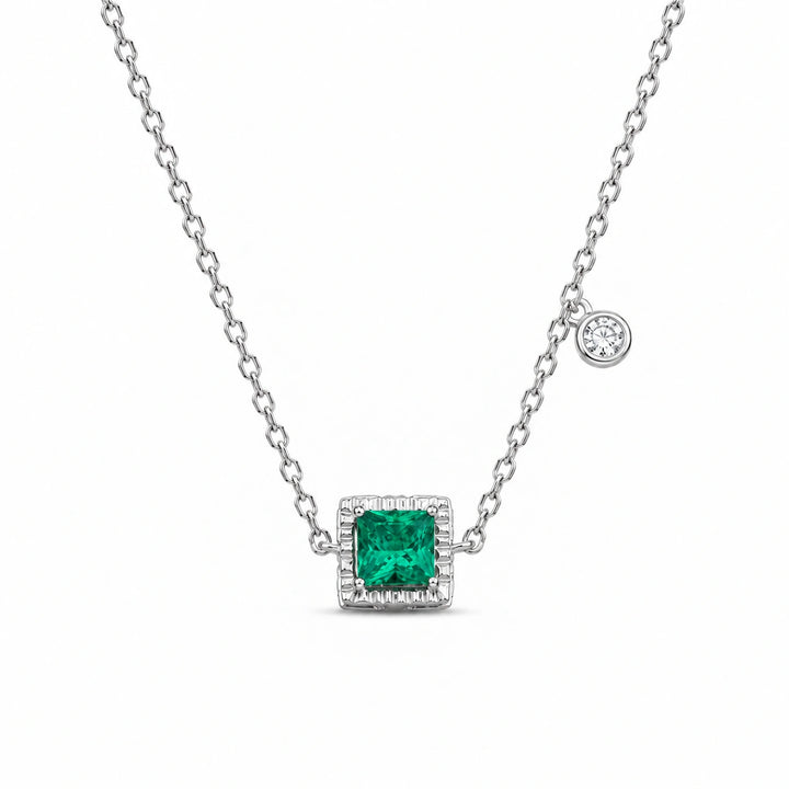 Princess-Cut Lab Emerald Station Pendant in 14K White Gold, product visualization
