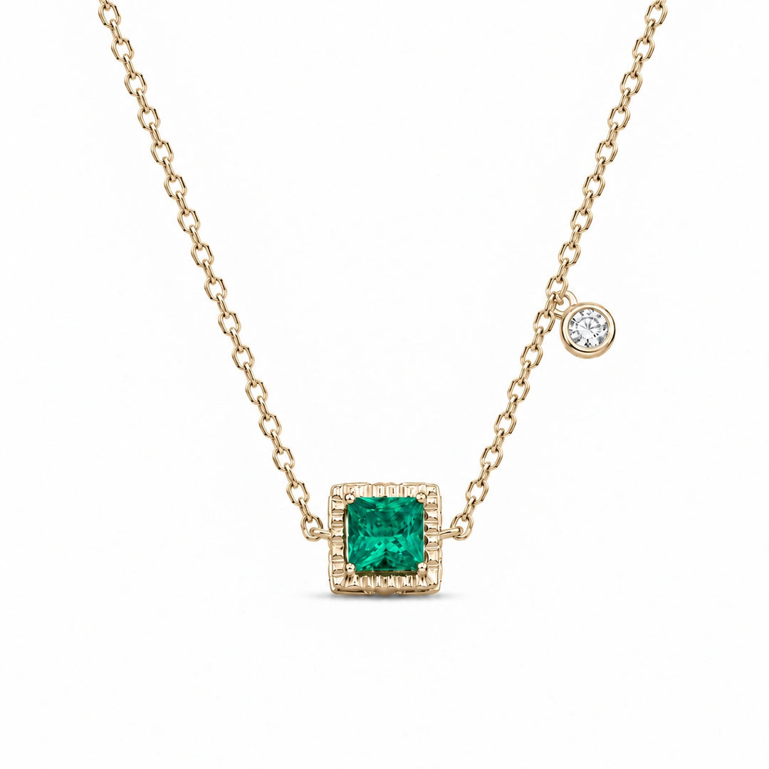 Princess-Cut Lab Emerald Station Pendant in 14K Yellow Gold, product visualization