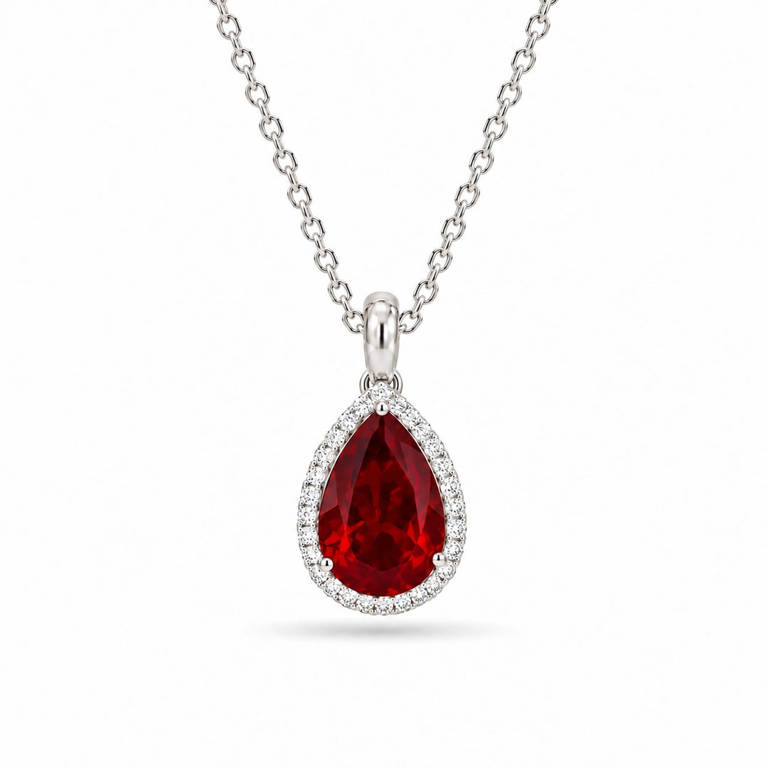 Pear Lab Ruby Halo Pendant in Platinum 950, product visualization
