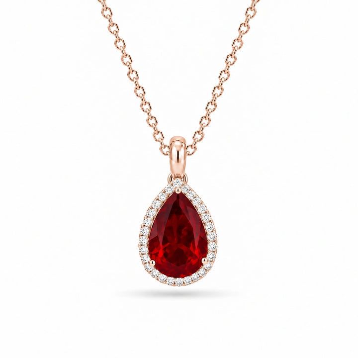 Pear Lab Ruby Halo Pendant in 14K Rose Gold, product visualization