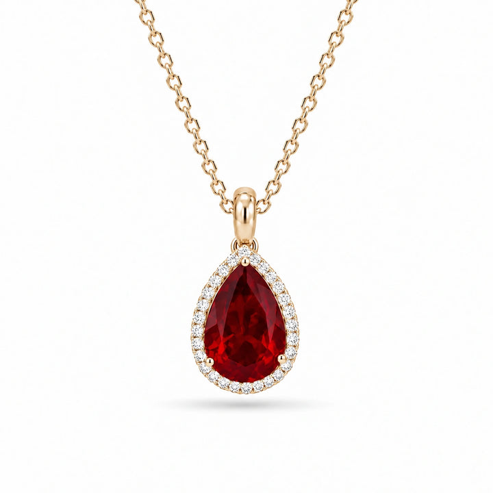 Pear Lab Ruby Halo Pendant in 14K Yellow Gold, product visualization