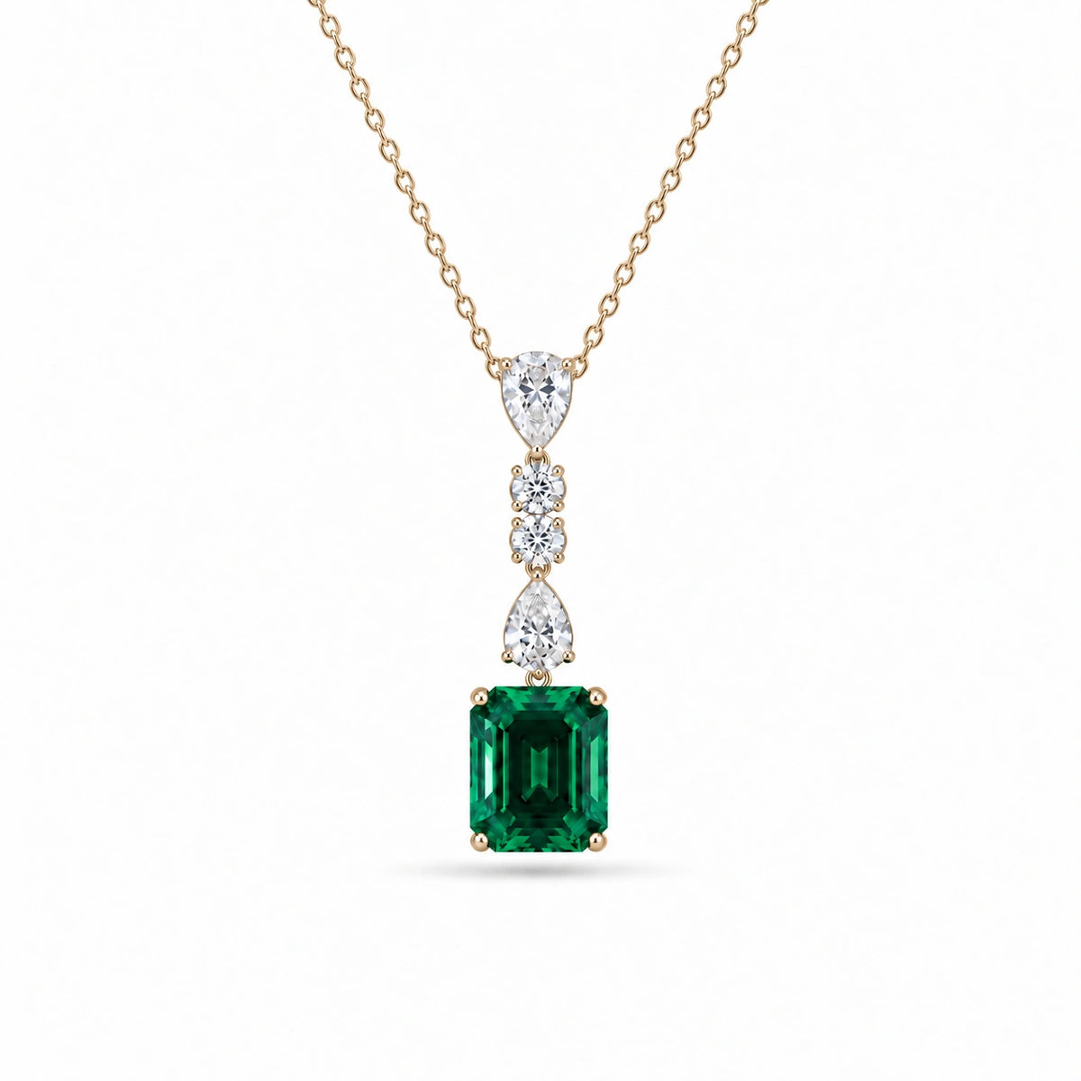 Emerald-Cut Lab Emerald & Diamond Drop Pendant — 4.50ct