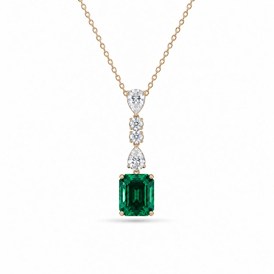 Emerald-Cut Lab Emerald & Diamond Drop Pendant — 4.50ct