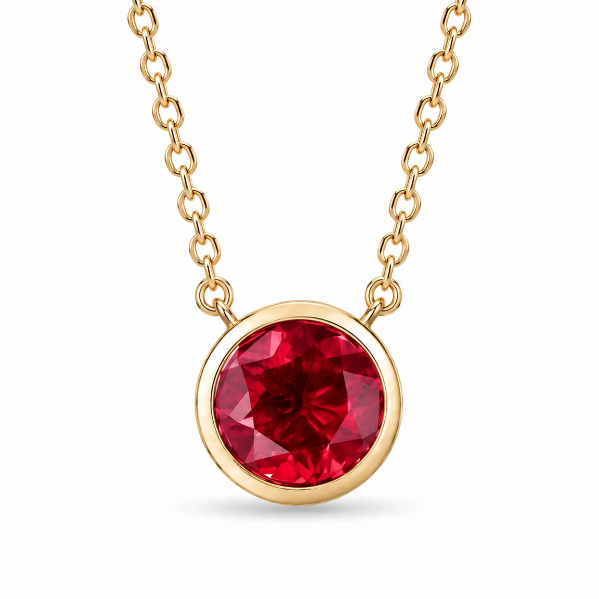 Bezel-Set Round Lab Ruby Pendant — 6.5mm