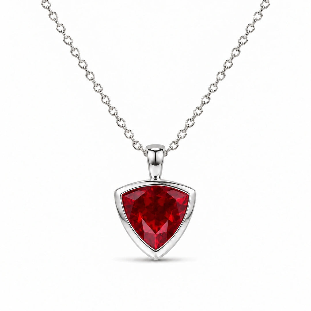 Bezel-Set Trillion Lab Ruby Pendant in Platinum 950, product visualization