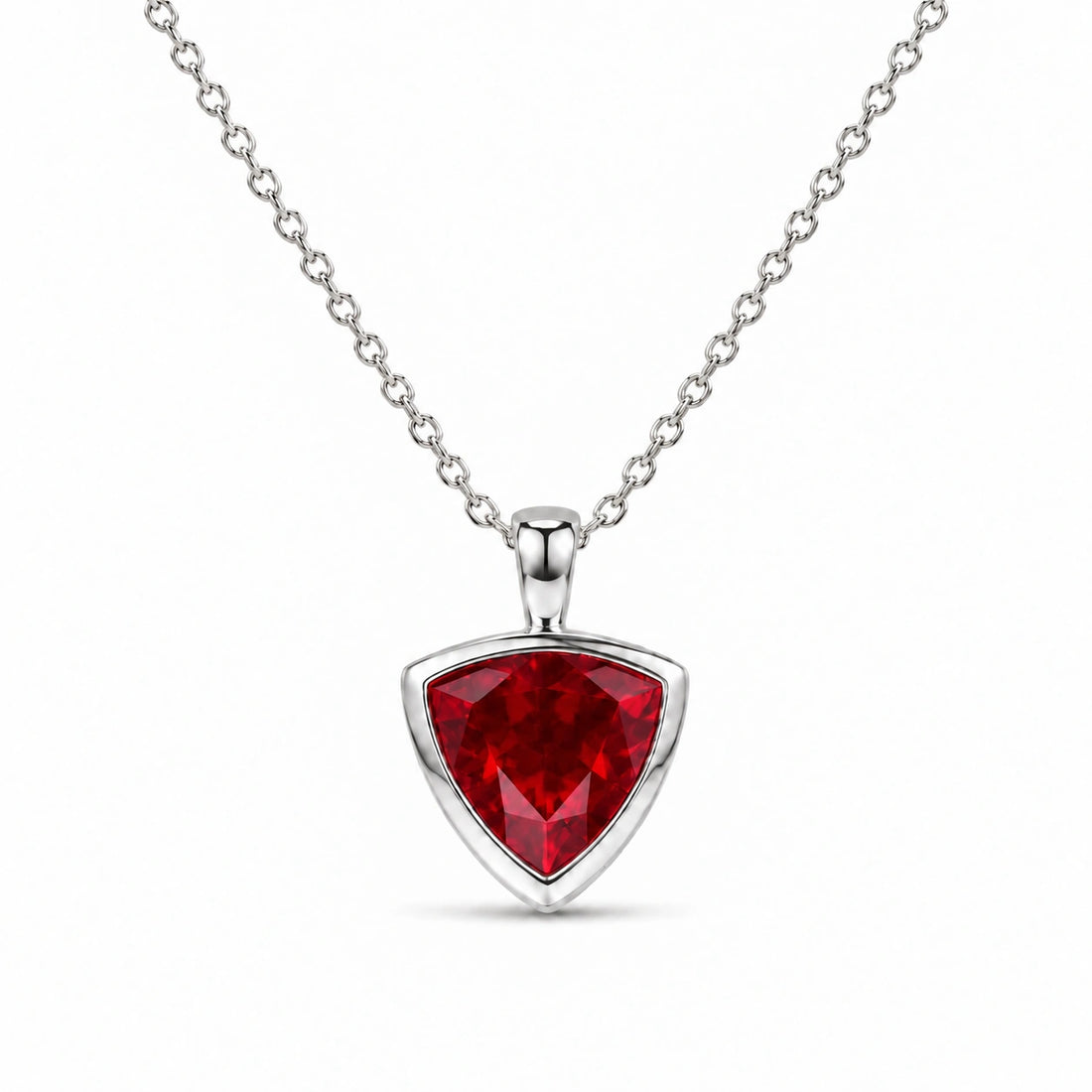 Bezel-Set Trillion Lab Ruby Pendant in Platinum 950