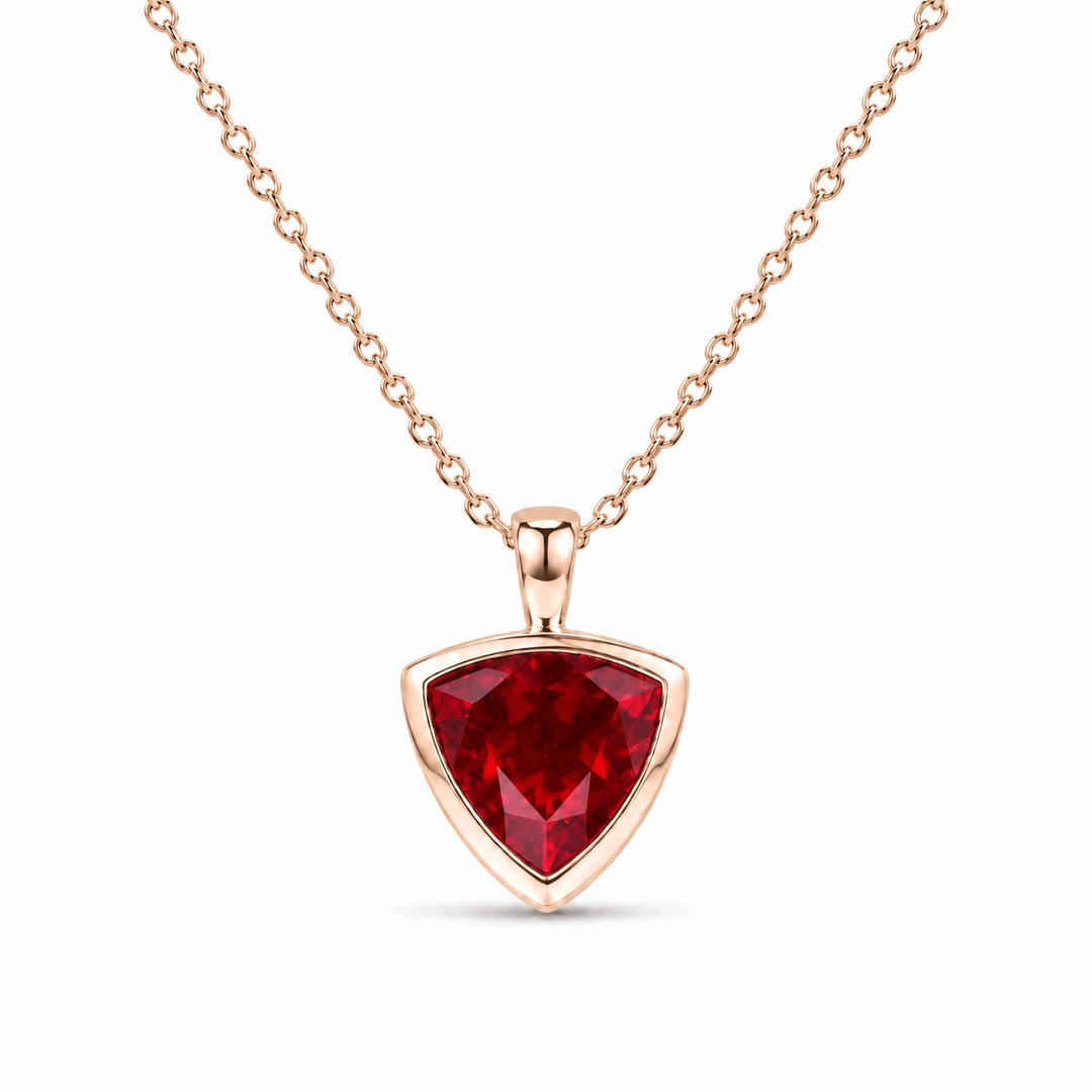 Bezel-Set Trillion Lab Ruby Pendant in 14K Rose Gold, product visualization
