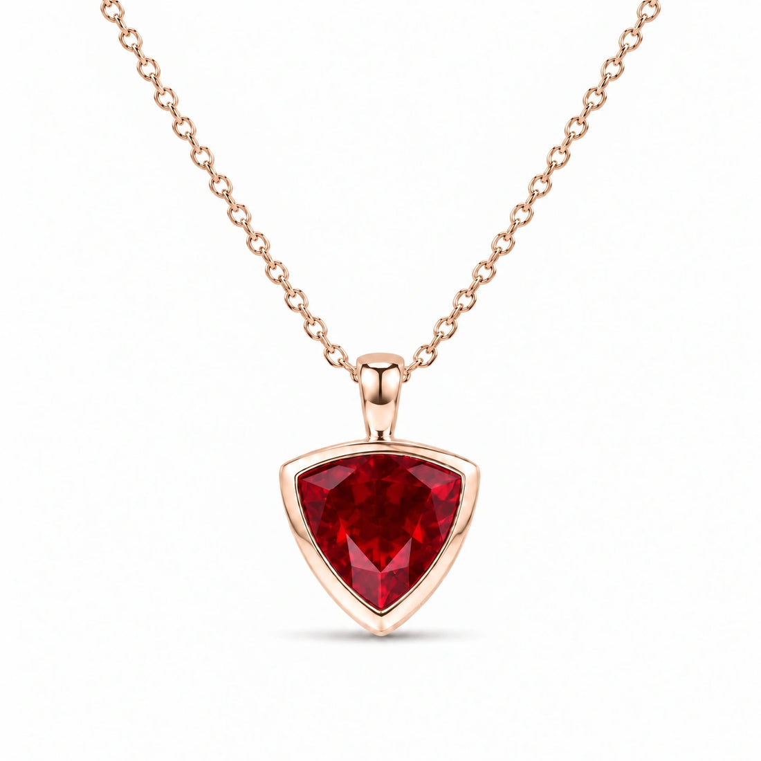 Bezel-Set Trillion Lab Ruby Pendant in 14K Rose Gold