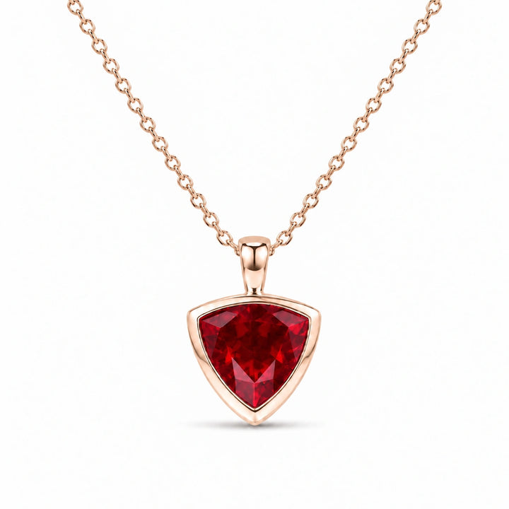Bezel-Set Trillion Lab Ruby Pendant in 14K Rose Gold, product visualization