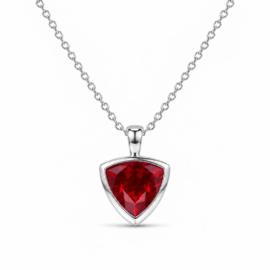 Bezel-Set Trillion Lab Ruby Pendant in 14K White Gold, product visualization