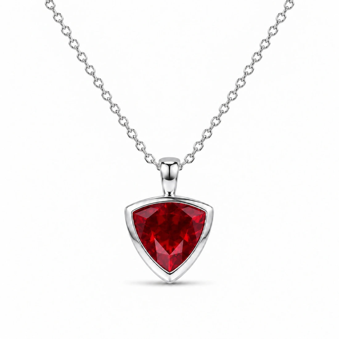 Bezel-Set Trillion Lab Ruby Pendant in 14K White Gold