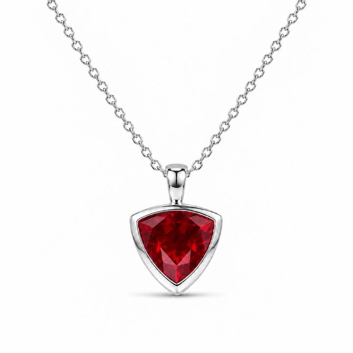 Bezel-Set Trillion Lab Ruby Pendant in 14K White Gold, product visualization