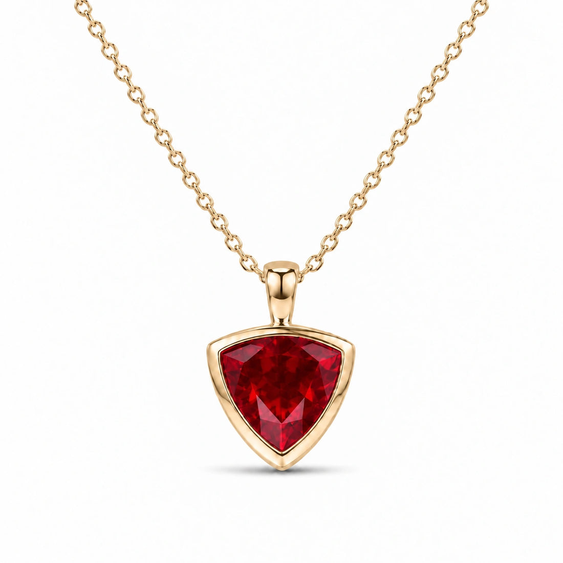Bezel-Set Trillion Lab Ruby Pendant in 14K Yellow Gold