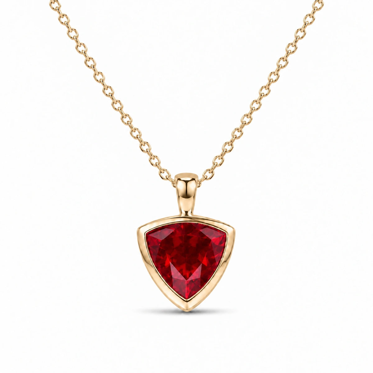 Bezel-Set Trillion Lab Ruby Pendant — 13mm