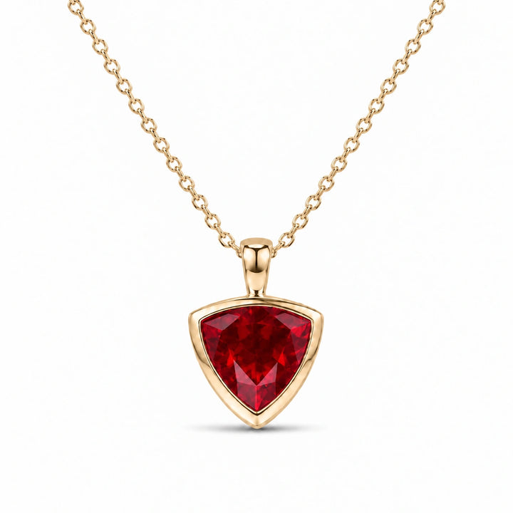 Bezel-Set Trillion Lab Ruby Pendant in 14K Yellow Gold, product visualization