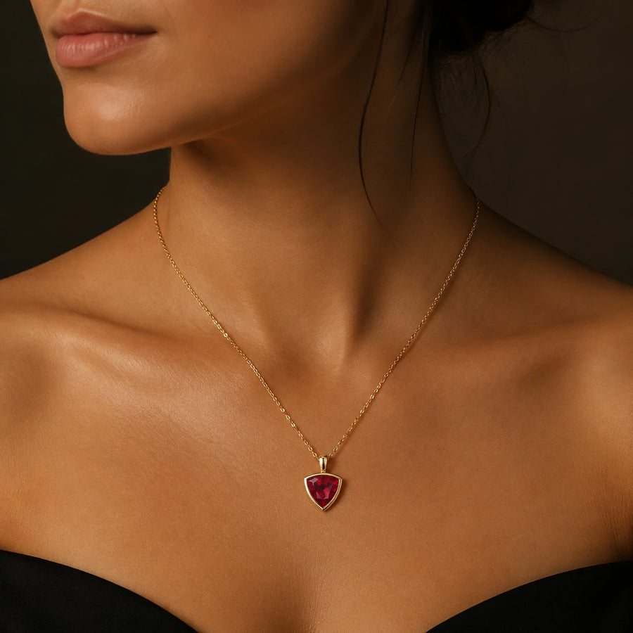Bezel-Set Trillion Lab Ruby Pendant — 13mm